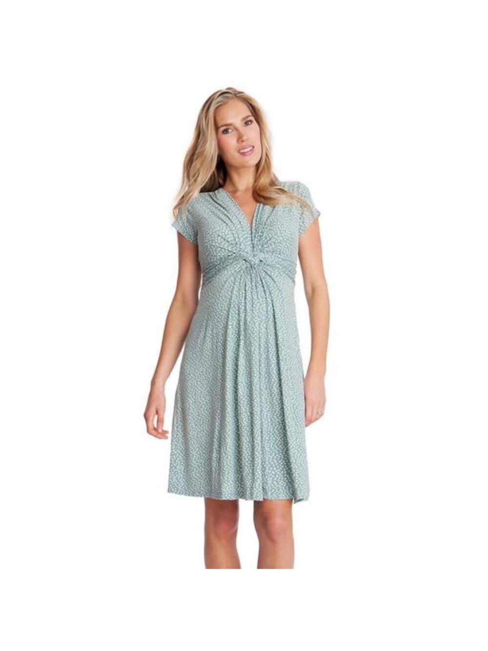 SERAPHINE Maternity Dot Print Knot Front Empire Waist Dress